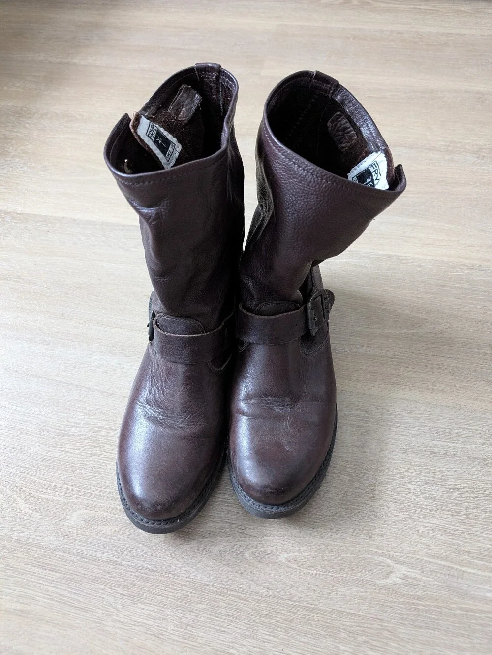 Frye Veronica Brown Leather Mid-Calf Buckle Boots - Women - Picture 4 of 7
